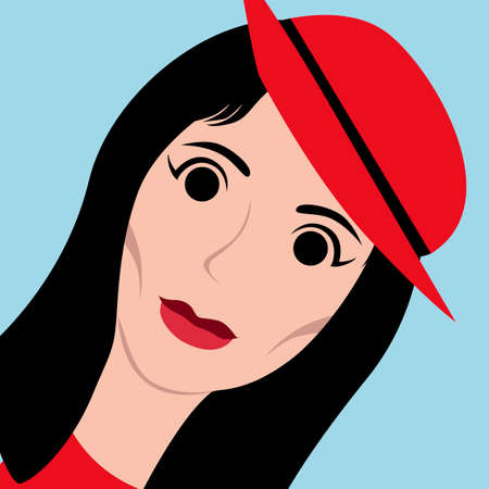 Girl with red hat big eyesのイラスト素材