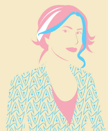 Pink and light blue girl face vector