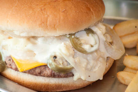 Burger with onion and jalapeoの写真素材