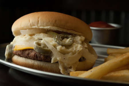 Burger with onion and jalapeoの写真素材