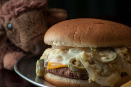 Burger with onion and jalapeoの写真素材