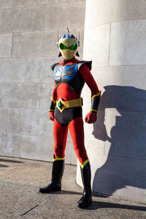 COMO, ITALY - April 1, 2016: The Hitokoma Manga Show. A cosplayer poses with Actarus or Duke Fled costumes during the Showのeditorial素材