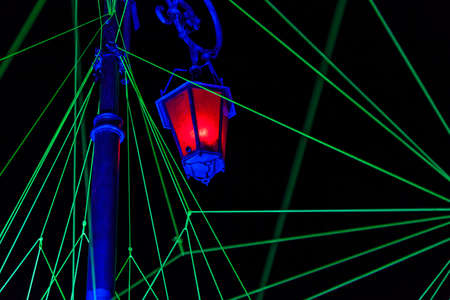 COMO, ITALY - November 16, 2016: 8208 Lighting  Design Festival in Como. Geometric installation on the shipping pier Sant Agostino by Tom Dekyvereのeditorial素材