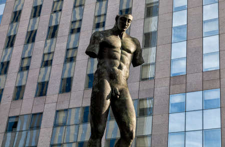 PARIS, FRANCE - August 27, 2016: Icare, Sculpture by Igor Mitoraj 2001. La Defense: open-air museum in a morning dayのeditorial素材