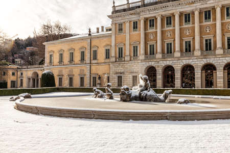 COMO, COMO LAKE - ITALY - January 13, 2017: Ice fountain of the triton in neoclassical Villa Olmo, Comoのeditorial素材