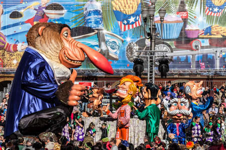 NICE - FRANCE - March 03, 2014: King of carnival 2014. The theme of Nice carnival is the gastronomy. Funny charactersのeditorial素材