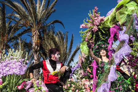 NICE - FRANCE - March 01, 2014: Carnival of Nice, Flowers' battle. This is the main winter event of the Rivieraのeditorial素材