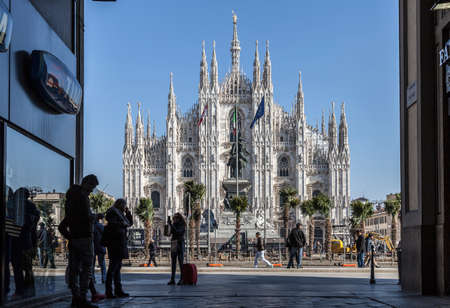 MILAN, ITALY - February 20, 2017: Marco Bay project for installation of "Milan Garden of the twentieth and twenty-first century" in Piazza Duomo in front of the Gothic Cathedral. Many controversies  including also political representativesのeditorial素材