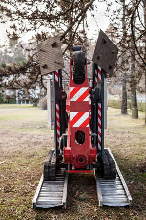 A empty tracked basket for gardeners. Mobile aerial work platformの写真素材