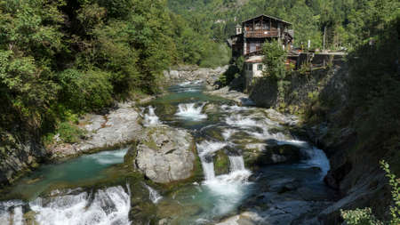 Sesia river in Alagna. Valsesia Italyのeditorial素材