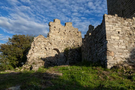 Medieval wall of the Baradello castle, Erected in 1159 by Barbarossa. Como Lake. Italyのeditorial素材