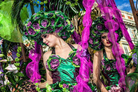 NICE - FRANCE - March 01, 2014: Carnival of Nice, Flowers' battle. This is the main winter event of the Rivieraのeditorial素材
