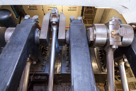 Steam engine boat. Movement of the huge piston-rodsの写真素材