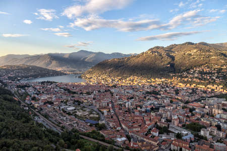 Panoramic view of the city of Como from the Baradello Castle. Como Lake. Italyの写真素材
