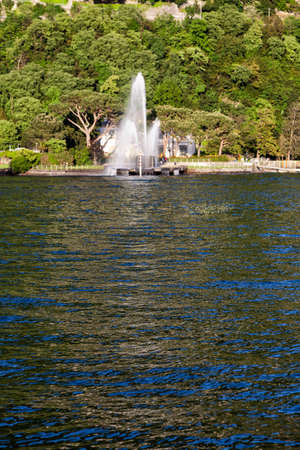  Fountain in Como Lake. Como. Italyの写真素材