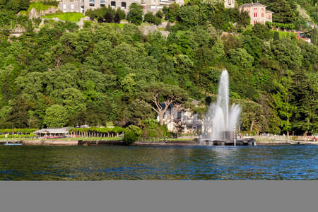  Fountain and shore in Como Lake.Como. Italyのeditorial素材