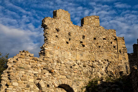 Medieval wall of the Baradello Castle, Erected in 1159 by Barbarossa. Como Lake. Italyの写真素材
