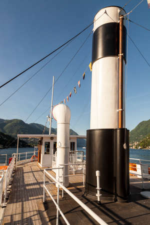 Funnel on old passenger ship, in Italy. Como Lakeの写真素材