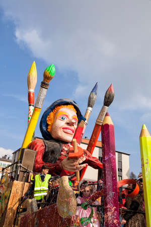 CANTU - ITALY - February 11, 2018: Allegorical float of traditional carnival. Truciolo, official mask of Cantu. Carnival of COMO LAKEのeditorial素材