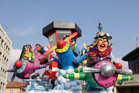 CANTU - ITALY - February 11, 2018: Allegorical float of traditional carnival. The aviators. Carnival of COMO LAKEのeditorial素材