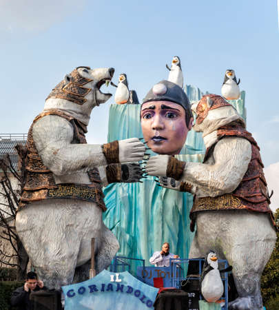 CANTU - ITALY - February 11, 2018: Allegorical float  called a ??Tears of ice?. The glaciers are melting and the planet is rebelling. Pierrot in tears depicts human consciousness. Carnival of COMO LAKEのeditorial素材