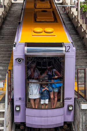 BRUNATE, COMO LAKE - ITALY - June 18, 2016: The Como Brunate funicular railway connects the city of Como with the village of Brunate のeditorial素材