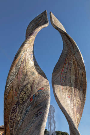 A beautiful fountain, made entirely of mosaic: Ardea Purpurea - Ravenna, Italyの写真素材