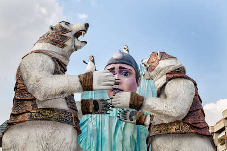 CANTU - ITALY - February 11, 2018: Allegorical float  called a ??Tears of ice?. The glaciers are melting and the planet is rebelling. Pierrot in tears depicts human consciousness. Carnival of COMO LAKEのeditorial素材