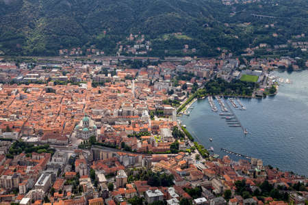 Como Lake. Aerial view of the city of Como from Brunate lookout. Italyの写真素材