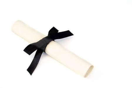 diploma with black ribbon and bow isolated on a white background.の写真素材