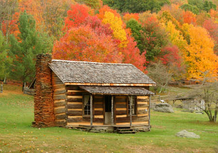 Old cabin in Virginia during fall of the year.の写真素材