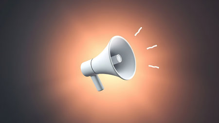 3D megaphone emitting sound waves in abstract space, symbolizing dynamic communication.の素材