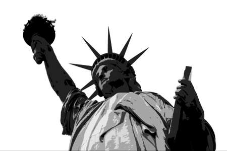 Black and white representation of the Statue of Liberty on a white backgroundの写真素材