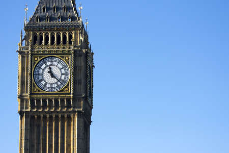 Tower of Westminster or Big Ben against a blue sky 