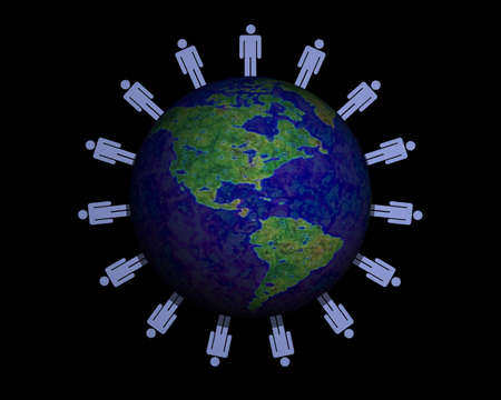 Illustration of the world with people surrounding itの写真素材