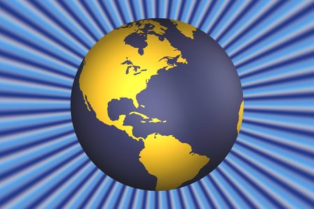 Illustrated earth on a abstract blue backgroundの写真素材