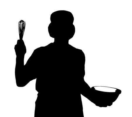 Illustrated silhouette of woman holding a whisk and bowlの写真素材