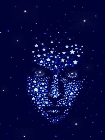 Illustrated face made of starsの写真素材