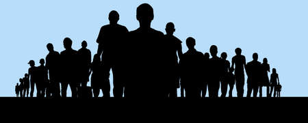 Crowd of lots of people over a blue backgroundの写真素材