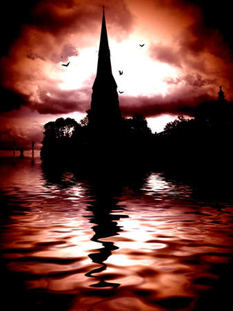 Gothic scene with spooky building and batsの写真素材