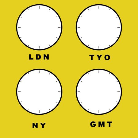 Illustration of 4 clock faces minus the hands