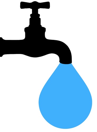 Illustration of a tap with a large blue drip of waterの写真素材