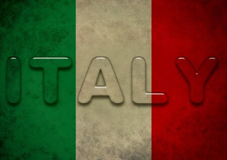 Illustration of a grunge Italian flag with the text Italyの写真素材