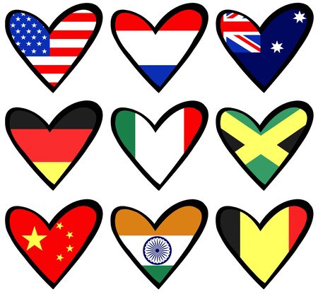 nine heart shaped flagsの写真素材