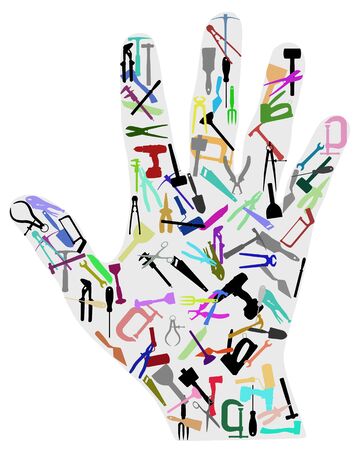 Illustration of a hand full of toolsの写真素材