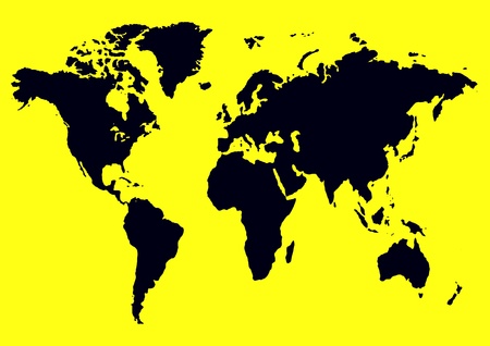 Illustration of the map of the world in black and yellowの写真素材