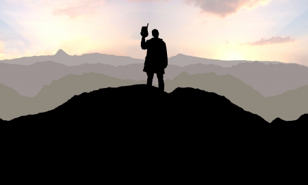 Illustration of a Cowboy alone on a mountain topの写真素材