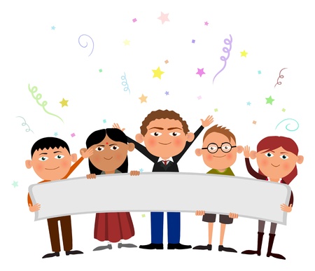 Illustration of children holding a bannerの写真素材