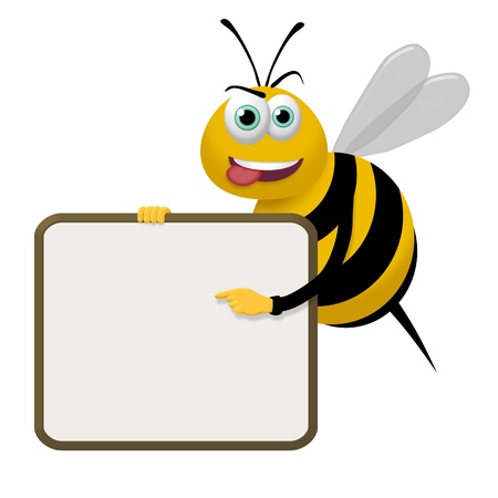 Illustration of a bee pointing to a sign it is holdingの写真素材
