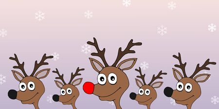 Illustration of Reindeer over a snowing background with Rudolph at the frontの写真素材